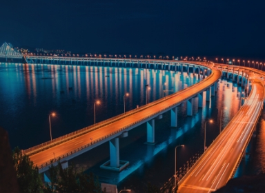 Dark shot of the highway over water