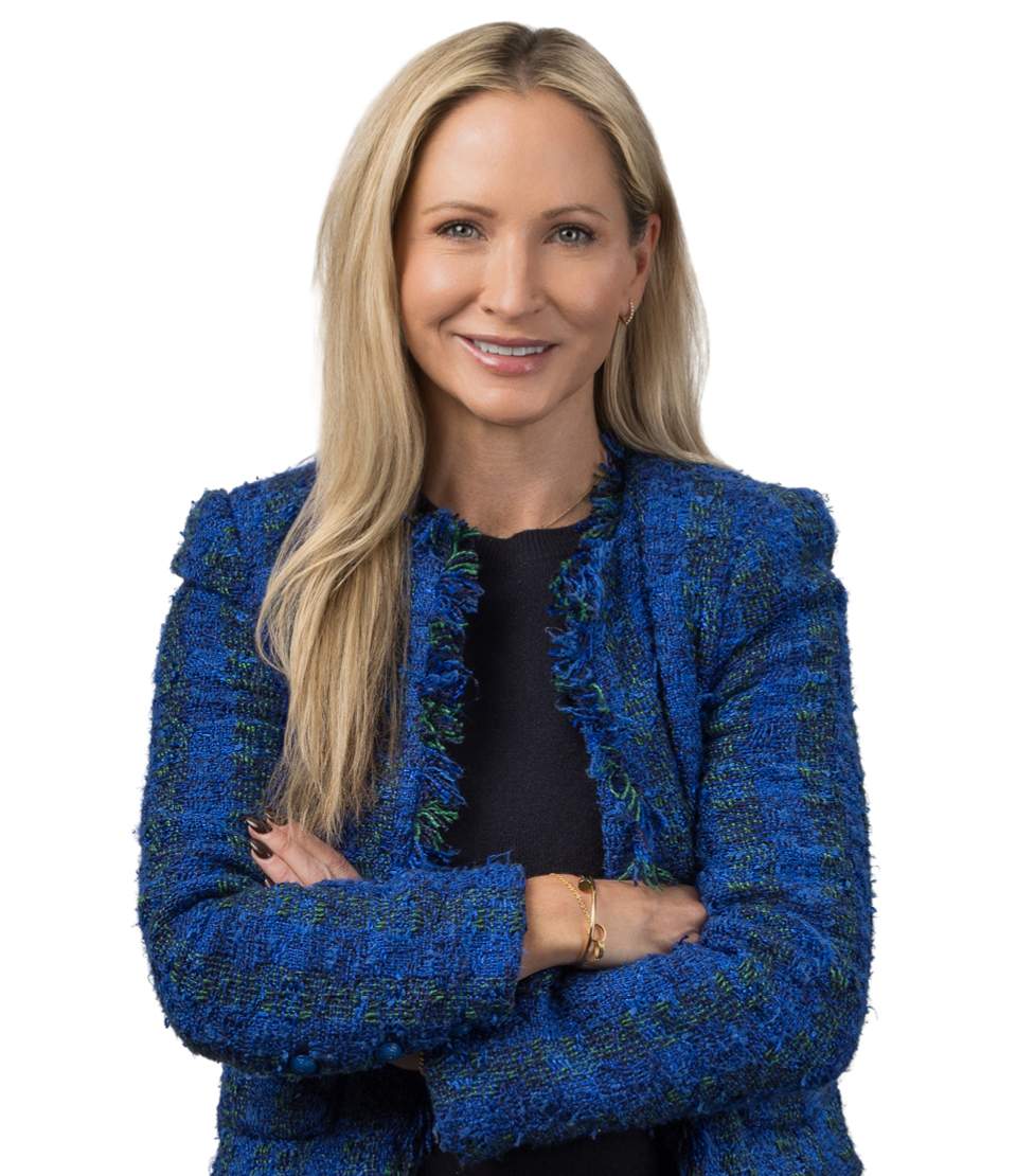 Waist up portrait of Kate Lattner, Managing Director on a white background
